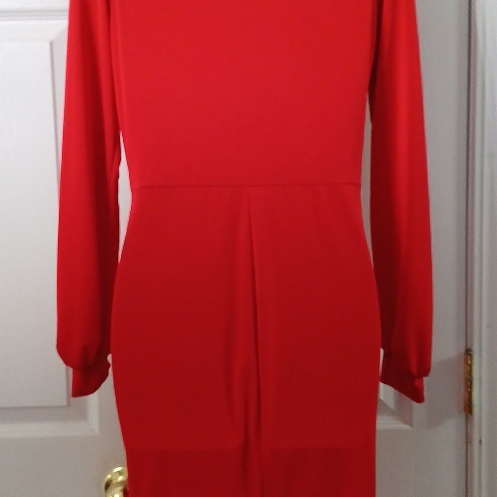 Super Star low cut high slit slink party holiday dress long sleeves Sz L NWOT - Picture 9 of 11